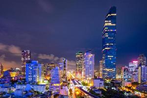 Cityscape of business center in downtown of Bangkok during rush hour time,Thailand photo