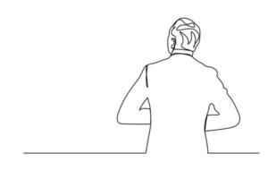 continuous line Corporate businessman in modern suit standing with confidence turning his back. vector