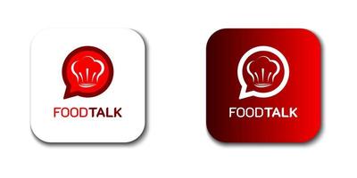 Food Talk Logo. For restaurant, cafe or bar. With chef hat and chat bubble icon. On gradient red and white color. Premium and luxury logo design vector