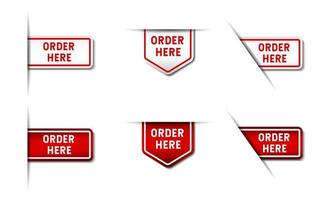 Order Here Sign Label. With 3D arrow symbol on gradient red and white color. Premium and luxury illustration vector