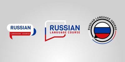 Learning Russian Language Course Logo. language exchange program, forum, speech bubble, and international communication sign. With Russia Flag. Premium and luxury vector illustration