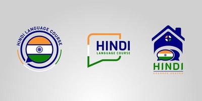 Learning Hindi Language Course Logo. language exchange program, forum, speech bubble, and international communication sign. With India Flag. Premium and luxury vector illustration