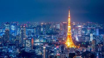 Aerial view over Tokyo tower and Tokyo cityscape view from Roppongi Hills at night. photo
