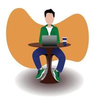 Young Man With Notebook in Cafe Flat Style vector