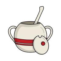 White ceramic Sugar Bowl with spoon and red stripe vector