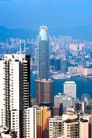 Hong kong downtown the famous cityscape view from the Victoria peak the famous viewpoint in Hong Kong. photo