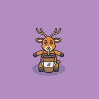 Cute Baby Deer Character With Coffee Cup. Character, Mascot, Icon, and Cute Design. vector