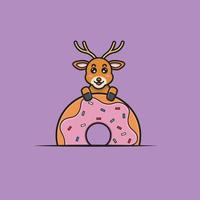 Cute Baby Deer Character On Donut. Character, Mascot, Icon, and Cute Design. vector