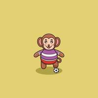 lindo bebé mono de fútbol. personaje, mascota, logotipo, caricatura, icono y lindo diseño. vector