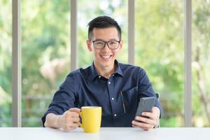 Business employee enjoy and happy to work at company office with positive attitude. photo