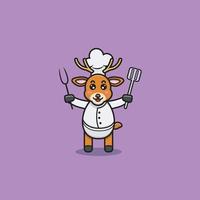 lindo personaje de chef de ciervo bebé. personaje, mascota, icono y lindo diseño. vector