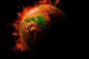 Global catastrophe and Global Warming  Pollution Concept Global burning with fire Elements of this image furnished by NASA photo