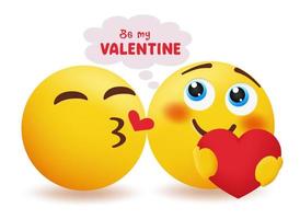 Diseño de concepto de vector de pareja de San Valentín emoji. emojis 3d inlove characters with be my valentine discurso burbuja invitación para emoticonos saludo de los amantes del día de san valentín. ilustración vectorial.