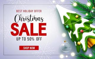 Christmas sale vector banner design. Christmas sale text with holiday season offer for xmas seasonal business discount promotion. Vector illustration