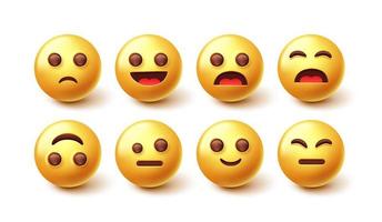 Emoji character vector set. 3d emoticon with happy, sad and cute face emotion isolated in white background for emojis character graphic design collection. Vector illustration.