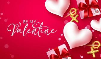 Valentines day greeting vector background design. Happy valentine's day text with hearts, bow and arrow valentine elements for romantic celebration banner decoration. Vector illustration.