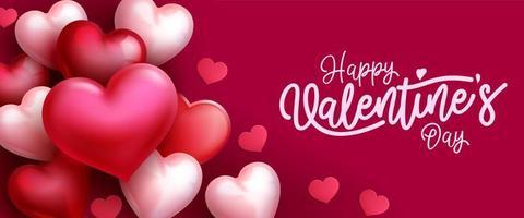 Valentine's greeting vector background design. Happy valentines day text with romantic floating hearts elements for valentine celebration messages banner. Vector illustration.