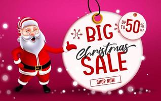 Christmas sale vector banner design. Christmas big sale shop now text with offer discount for xmas seasonal shopping and business promotion ads. Vector illustration.