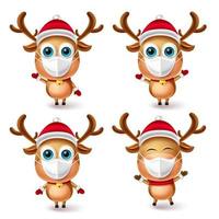 Reindeer christmas character vector set. Reindeer collection characters wearing face mask for covid-19 campaign for new normal xmas elements design. Vector illustration.