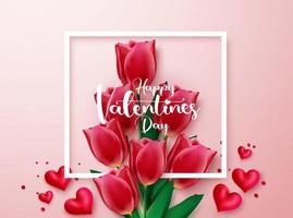 diseño vectorial del día de San Valentín. Feliz día de San Valentín texto de tipografía en espacio de fondo rosa con corazones Elemento de San Valentín para decoración romántica de tarjetas de felicitación. ilustración vectorial. vector