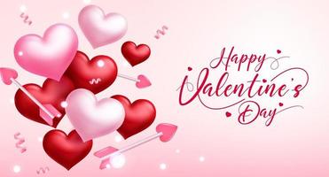 Valentines day vector design. Happy valentine's day typography text in pink background space with hearts valentine element for romantic greeting card decoration. Vector illustration.