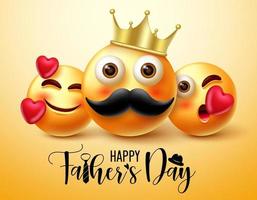 Father's day emoji vector banner design. Happy father's day text with 3d father and children character celebrating male parents day for emoticon celebration design. Vector illustration