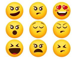 Emoji angry emoticon vector set. Emoticons emojis with angry, upset and wicked facial expression isolated in white background for character emotion collection design. Vector illustration.