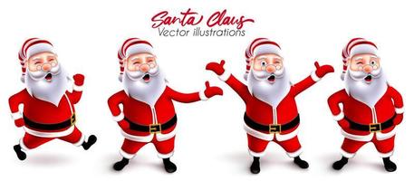 conjunto de vectores de caracteres navideños de santa claus. santa claus personajes alegres 3d en ejecución, de pie y alegre publicación y gestos para el diseño de la colección de navidad. ilustración vectorial.