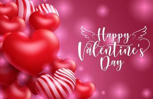 Valentine's vector banner template design. Happy valentine's day typography text in empty space for messages with 3d heart balloons and glowing lights element for romantic valentine design.