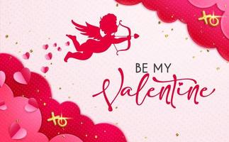 Valentine's greeting vector background design. Happy valentines day text with romantic floating hearts elements for valentine celebration messages banner. Vector illustration.