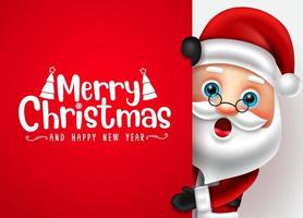 Christmas santa claus vector template. Merry christmas text in red empty space for messages with santa claus character for holiday greeting card design. Vector illustration.