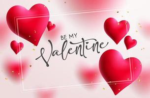 Valentines greeting vector background design. Happy valentine's day text with pink hearts and balloon decoration elements for romantic celebration messages. Vector illustration.