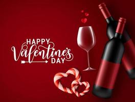 Valentines date with wine vector background. Happy valentines day greeting text with valentine dating element of champagne, wine glass, and heart shape decoration with empty space for messages.