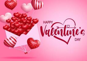 plantilla de banner de vector de San Valentín. texto de feliz día de San Valentín en el espacio vacío para mensajes con sobre y globo de corazón 3d para el diseño de tarjetas de felicitación de San Valentín. ilustración vectorial