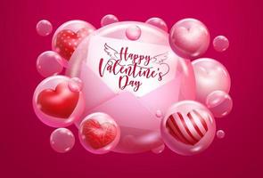 Valentine's day vector background design. Happy valentine's day typography text in greeting card with 3d heart in bubble element for romantic valentine's day design. Vector illustration