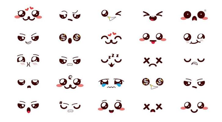 Kawaii faces expressions cute smile emoticons Japanese emoji Stock Vector  Image  Art  Alamy