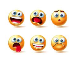 conjunto de caracteres vectoriales emoji. Emojis personajes 3d en emoción feliz, conmocionada y triste aislada en fondo blanco para la colección de diseño de personajes de emoticonos. ilustración vectorial vector