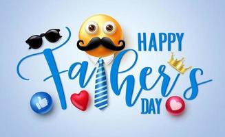 Happy father's day vector banner design. Happy father's day 3d text greeting with father emoji and elements like crown and heart button for celebration message. Vector illustration