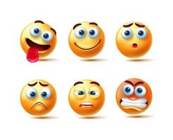 Emoticon vector character set. Emoji 3d emoticons isolated in white background with face like happy, sad, angry and sleepy emotion for facial expressions collection design. Vector illustration