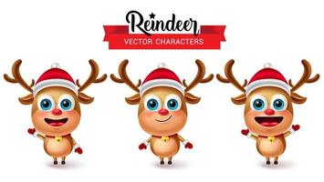 Conjunto de caracteres vectoriales de Navidad de renos. Personaje de reno en lindas expresiones faciales como amigable y feliz para el diseño de colección de elementos navideños en 3D. ilustración vectorial. vector