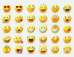 Emoticon character vector set. Emojis 3d character in facial expressions like laughing, angry and crying for emoticons character collection design. Vector illustration