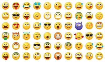 conjunto de vectores de caracteres emoticonos. icono de cara de emoji con expresiones faciales sonrientes, besos y enfermas aisladas en fondo blanco para el diseño de colección de dibujos animados de emoticonos lindos. ilustración vectorial