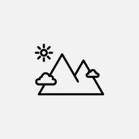 montaña, colina, monte, icono de línea de pico, vector, ilustración, plantilla de logotipo. adecuado para muchos propósitos. vector