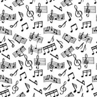 Seamless pattern, musical notes, treble clef and staves. Print. Black design on white background for textile, paper, cover vector