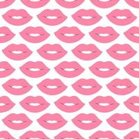 Pink lips on white background, vector seamless pattern