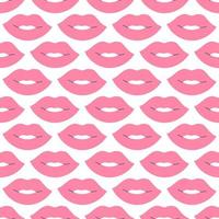 Pink lips on white background, vector seamless pattern