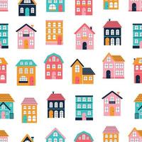 Bright flat cartoon houses, vector seamless pattern