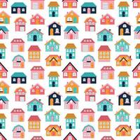 Colorful houses, vector seamless pattern in flat doodle style