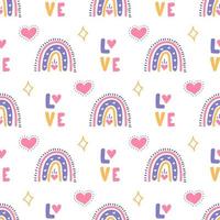Rainbow with heart, love, vector seamless pattern for Valentines Day