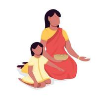 Mom with daughter in saree semi flat color vector character